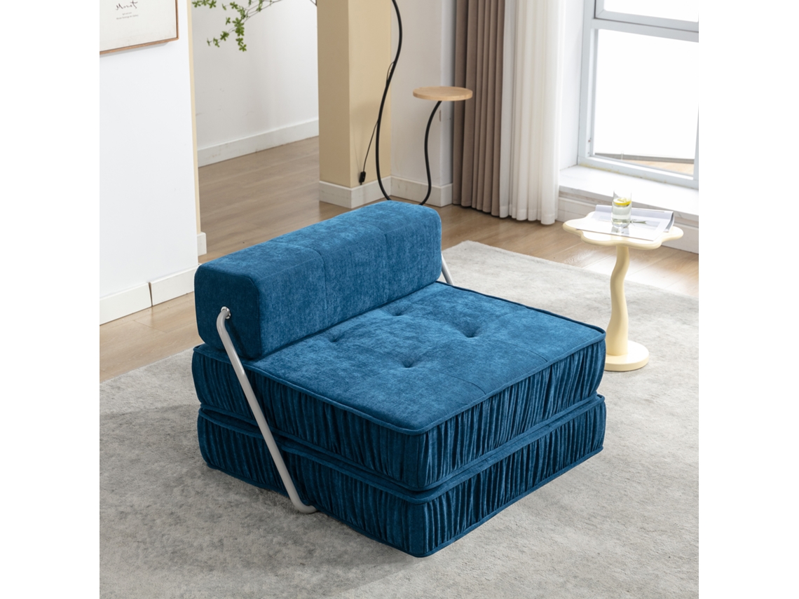 Sofá Cama 1 Plaza - Convertible, Futón, Asiento Reclinable, Cojín Trasero Desmontable - Azul