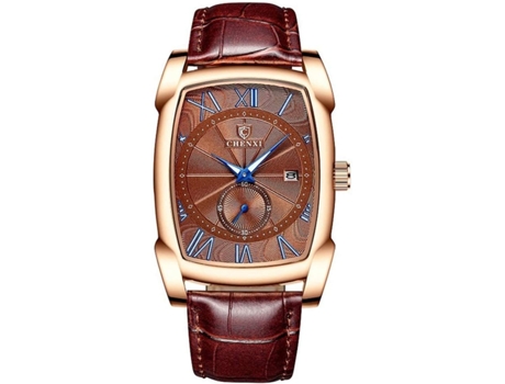 VEANXIN Reloj Retro para Hombre Correa de Cuero Reloj de Pulsera Cuadrado Impermeable-oro rosa blanco