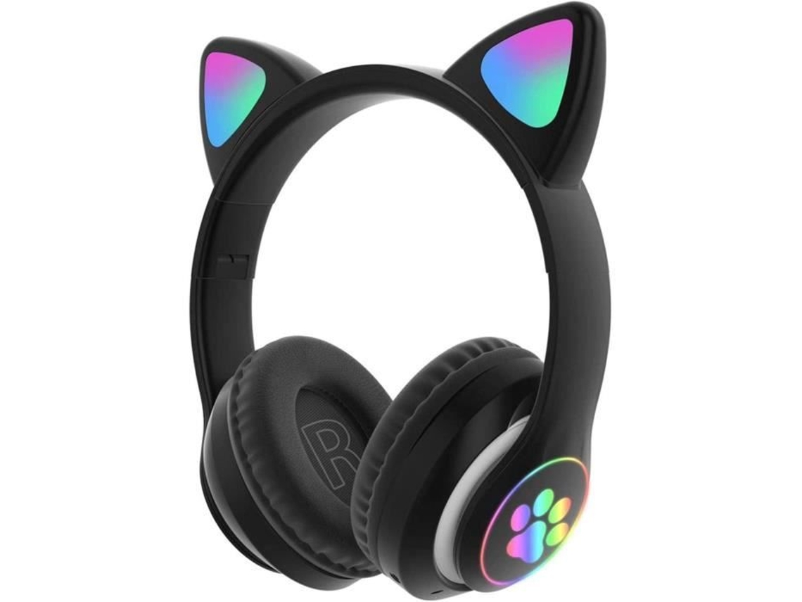 Fone de Ouvido Estéreo para Jogos com Microfone Orelhas de Gato Fone de Ouvido Led Dobrável Sem Fio Bluetooth 5.0 Leve