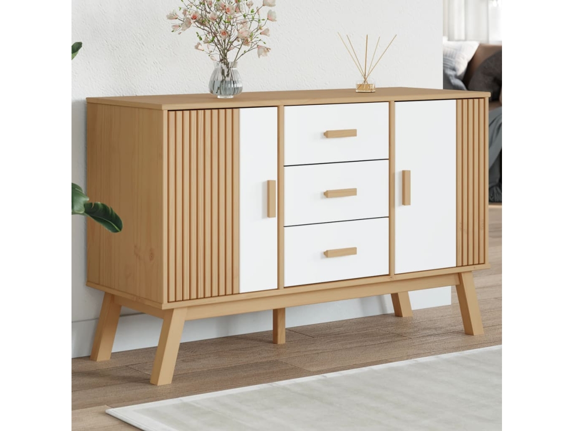 Aparador Olden Madera Maciza Pino Blanco Y Marrón 114x43x73,5cm