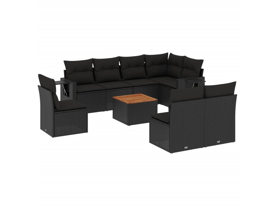 Conjunto 9 de sofás de jardín VIDAXL y cojines ratán sintético negro