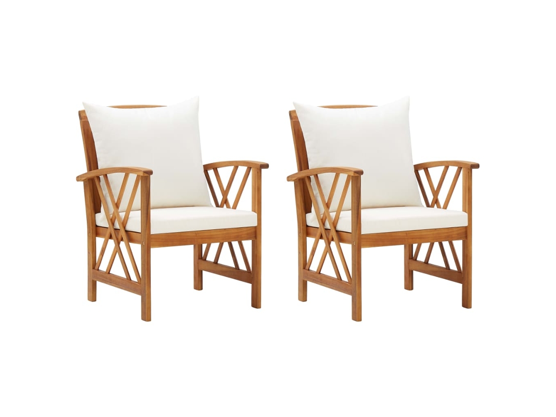 Sillas de jardín con cojines, 2 piezas, madera maciza de acacia, Dkd Home Decor