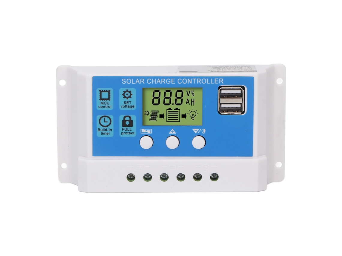 Controlador De Carga Solar Inteligente Pwm De 12v/24v Y 20a Con Pantalla Lcd Y 2 Puertos Usb.