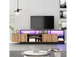 Mueble Tv Moderno 70 Pulgadas Madera Natural Marco Negro Led Salón