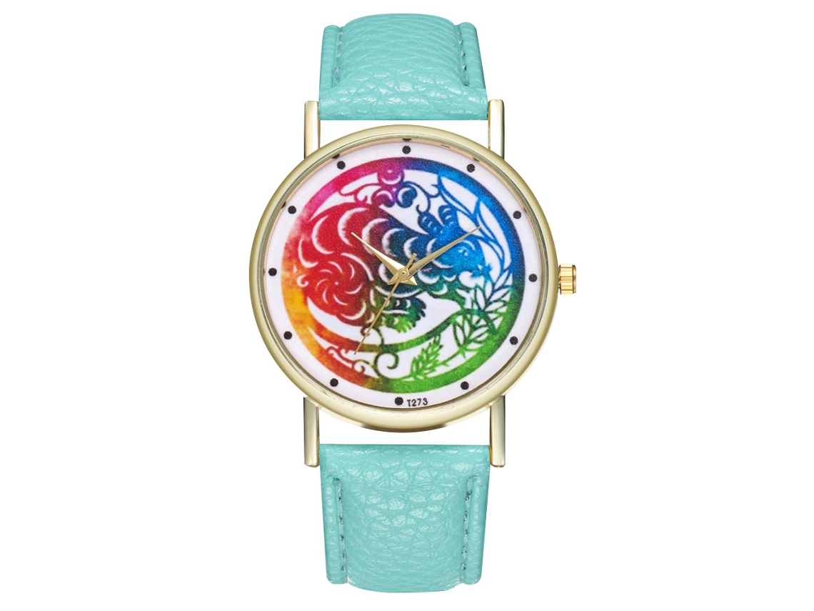 Reloj De Cuero Pu Moda Unisex Dial Redondo Patrón Animal Cuarzo (verde Menta)