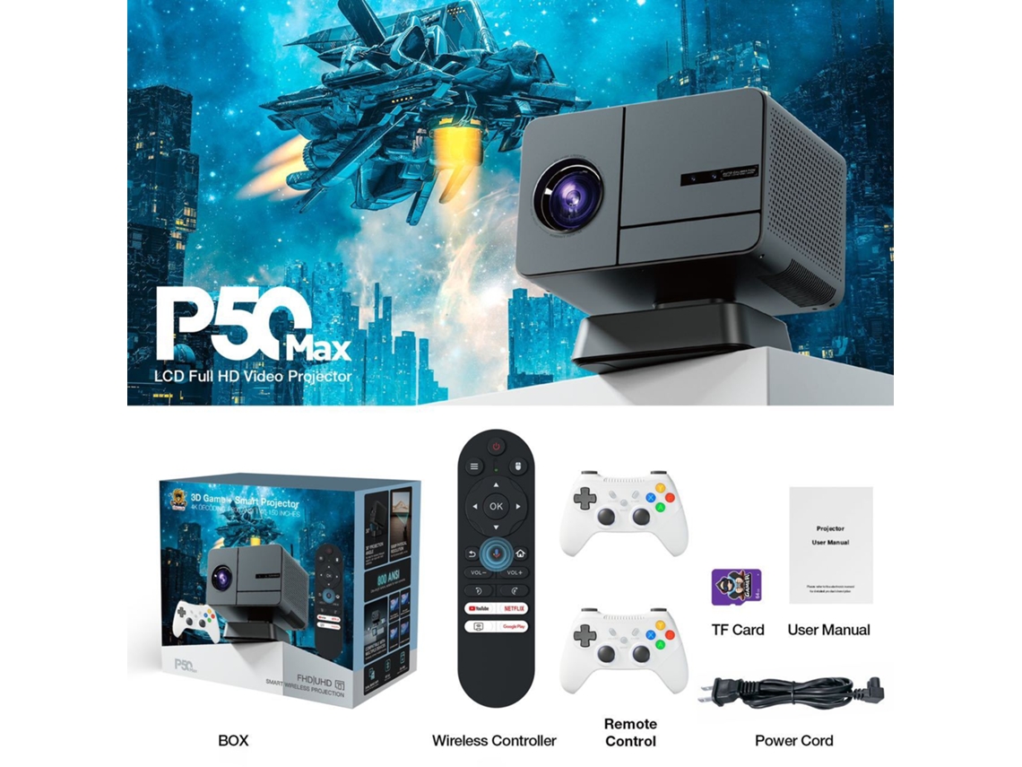 Proyector Portátil, Android 13, Wi-fi 6, Bluetooth 5.0, Hd 720p, Proyector Inteligente, Estándar Europeo.