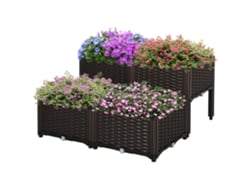 Conjunto 4 Floreiras Quadradas Drenagem Pés Altos 80x40x26-44cm Marrom