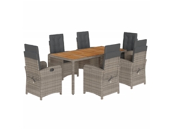 Juego de 7 piezas de comedor de jardín con cojines de mimbre, gris, EXCLUSIVA MAISON