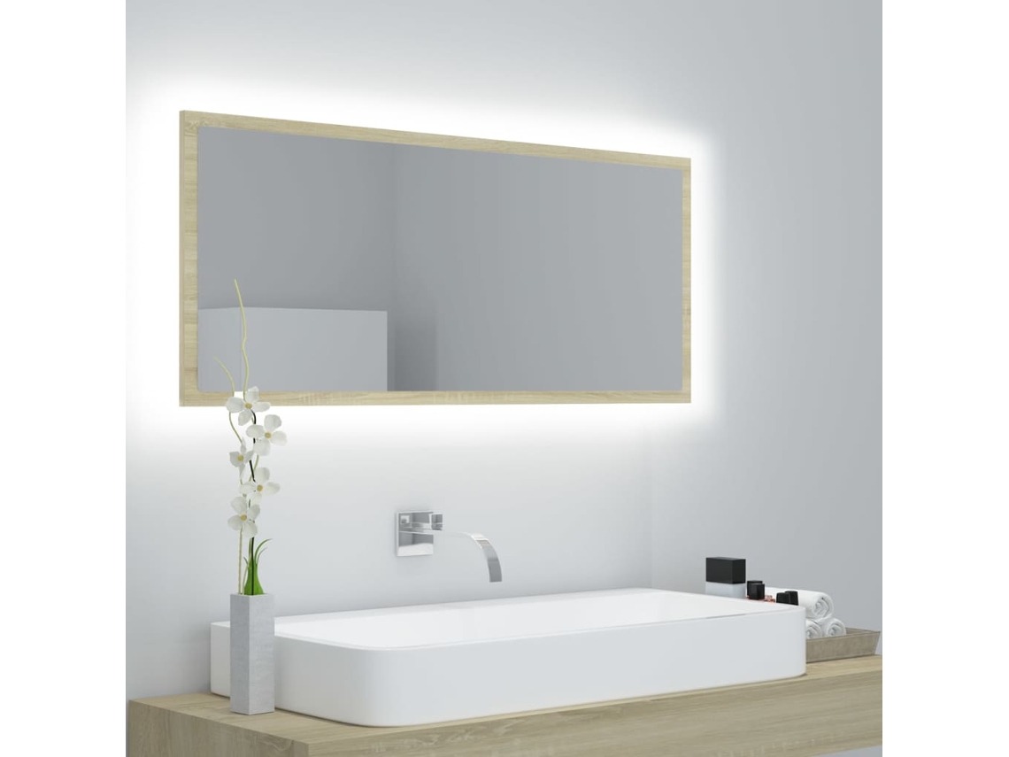 Espejo de baño LED acrílico color roble Sonoma 100x8,5x37 cm