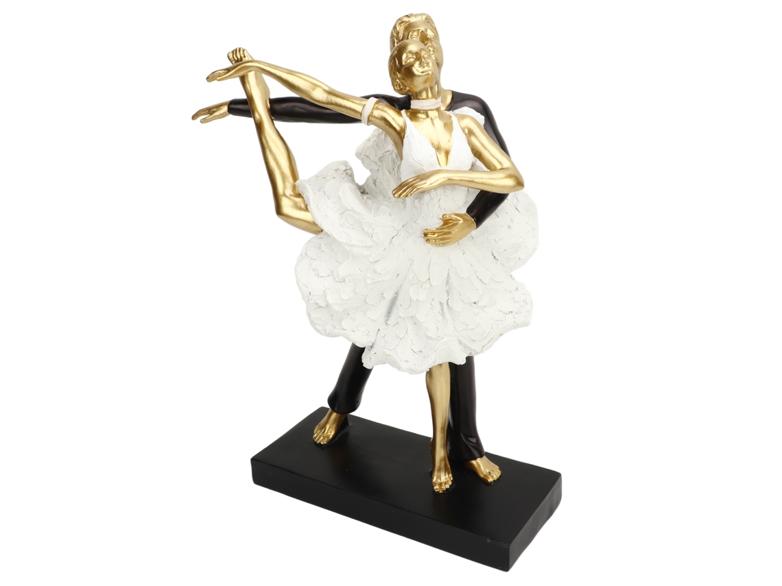 Estatua Baok de pareja bailando románticamente, elegante escultura de resina, figura decorativa dorada de bailarines 7130w-02