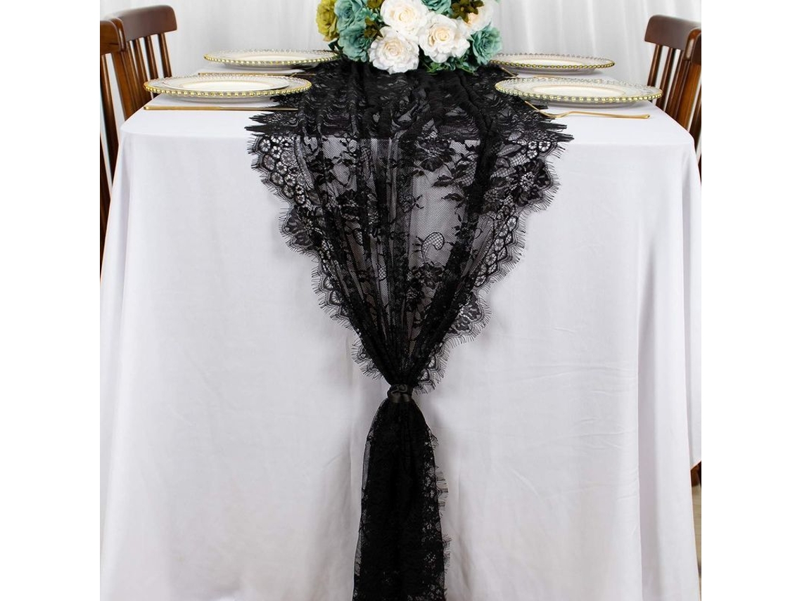 2026-44840-runner De Mesa De Encaje Negro 76x300cm Para Bodas Accesorios Decoración De Mesa