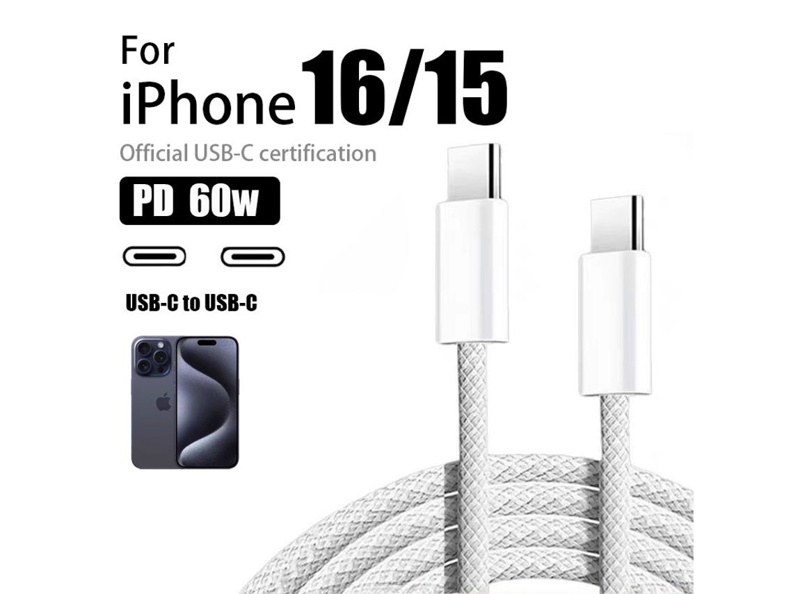 Cable De Carga Trenzado Yuysan Para Iphone 15 (tipo C A Tipo C - 200 Cm - Blanco)
