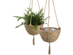 Cesta Colgante Sostenible, Macetero De Junco Marino Natural Hecho A Mano Para Decoración De Interior Y Exterior, Multifuncional, Cuerda De Yute Durade