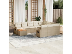 Conjunto de sofá de jardín de 11 piezas con cojines de mimbre beige DKD Home Decor
