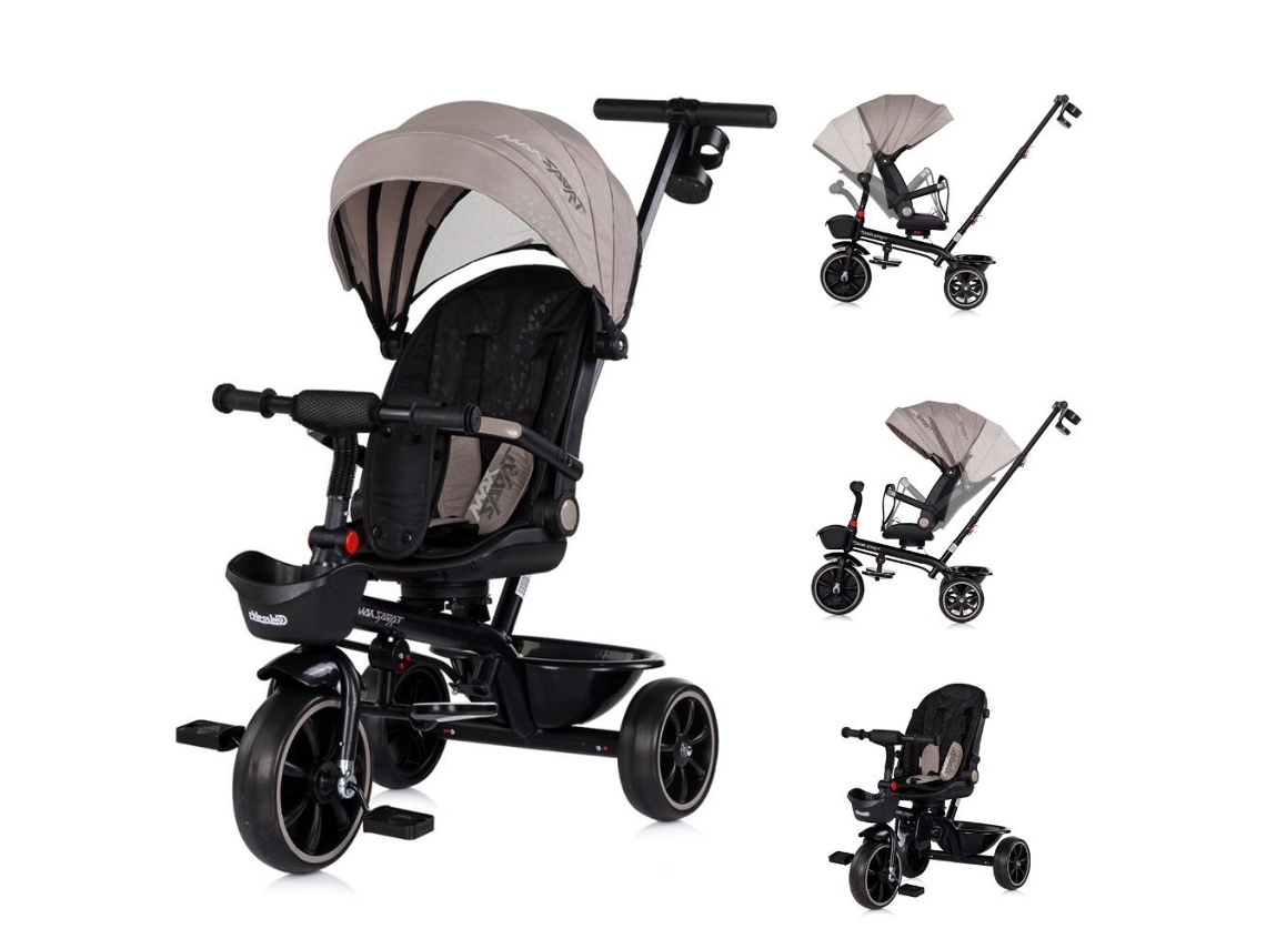 Triciclo com Capota e Pega para os Pais Max Sport de CHIPOLINO Latte