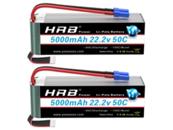 Batería Lipo RC HRB 5000 mAh, voltaje 22,2 V, tasa de descarga 50 °C, 6 s, 5000 mAh, EC5, 2 piezas, OEM