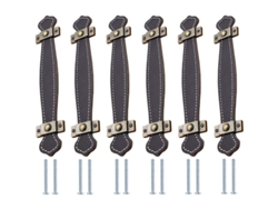 Juego De 6 Tiradores De Cuero Negro Para Muebles, Cajones Y Puertas, Con Una Distancia Entre Orificios De 128 Mm.