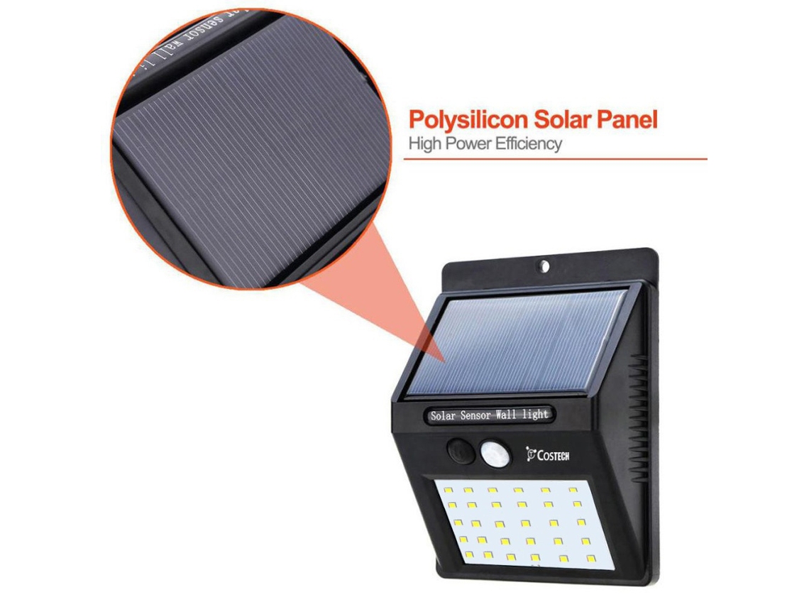 Luz solar con 30 LED, sensor de movimiento, seguridad para jardín