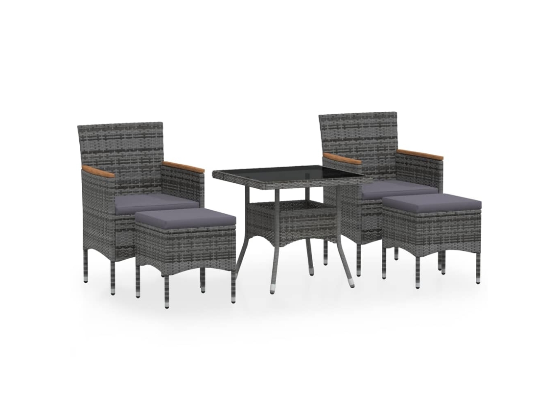 Maison Exclusive - Set Comedor Jardín 5 Pzas Ratán Sintético Vidrio Templado Gris