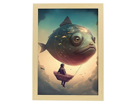 NACNIC Poster Pez Zepelín En Estilo Surrealismo Cinematográfico Ilustraciones Y Grabados De Historieta Abstracta Y Artística A3 Marcos Madera