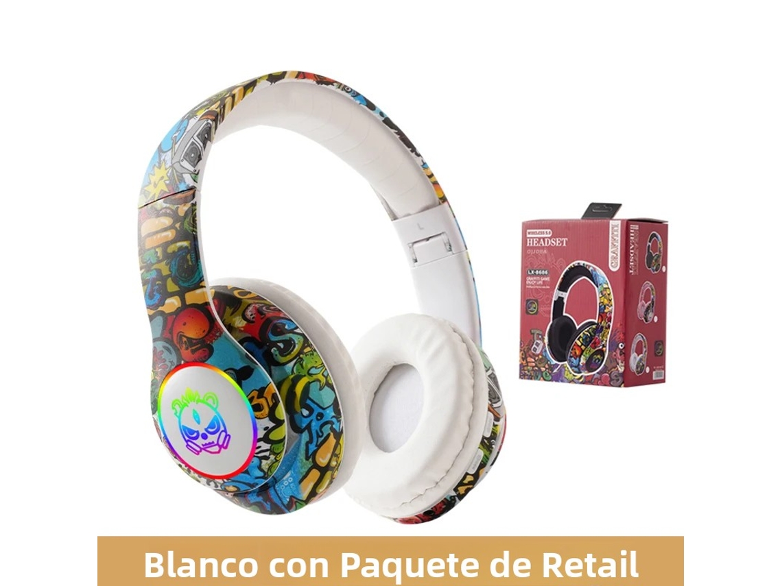 Auriculares Bluetooth Con Grafiti (blancos) Con Luces Led Rgb, Altavoces Inalámbricos Y Baja Latencia.