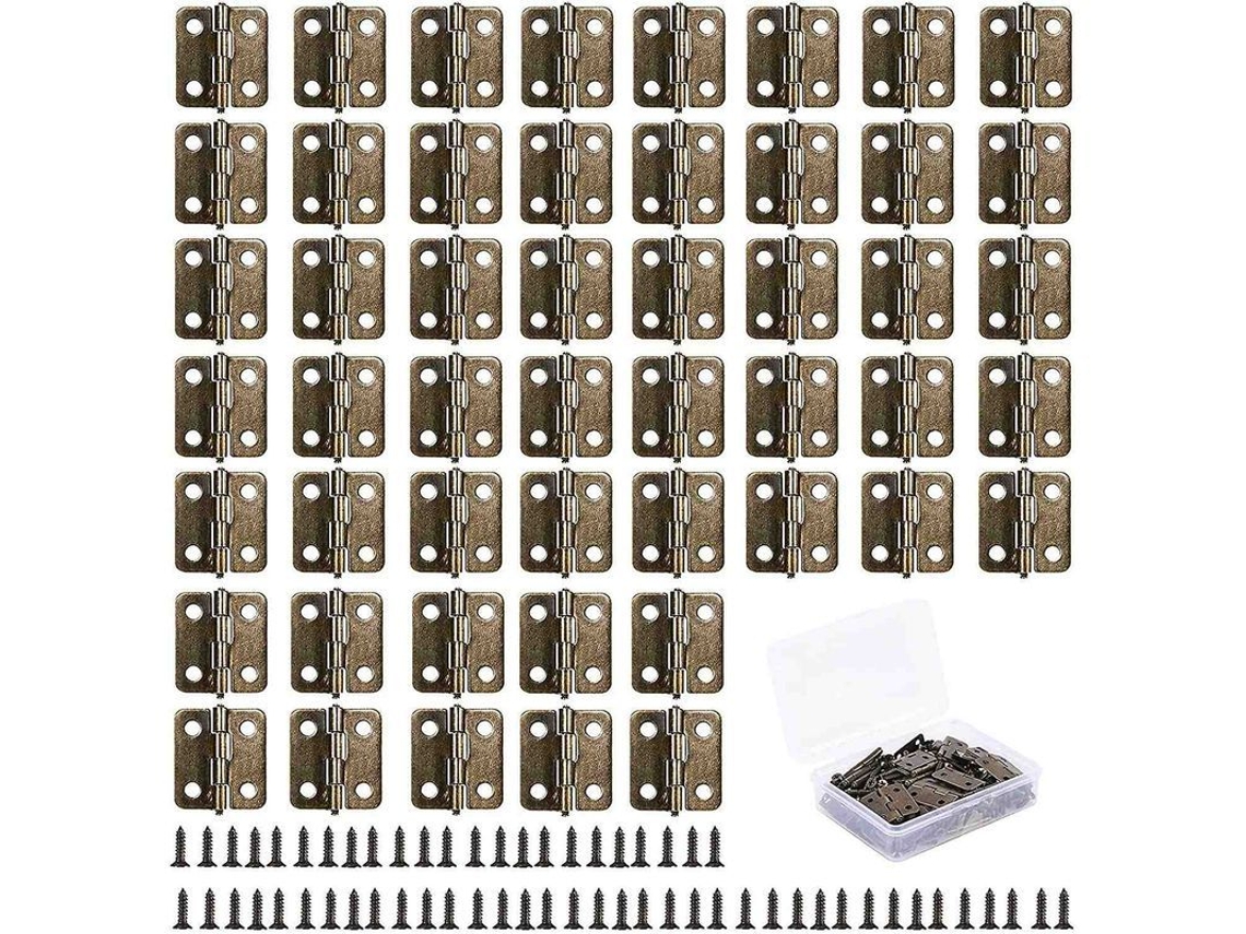50 Pequeñas Bisagras De Bronce Antiguo De 18x16 Mm Con 200 Tornillos Para Cajas De Madera, Armarios Y Proyectos De Bricolaje.