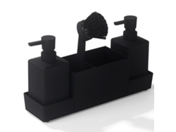 (negro) Juego De Dispensador De Jabón De Cocina Con Soporte Para Esponja, Adecuado Para Rejillas De Fregadero.