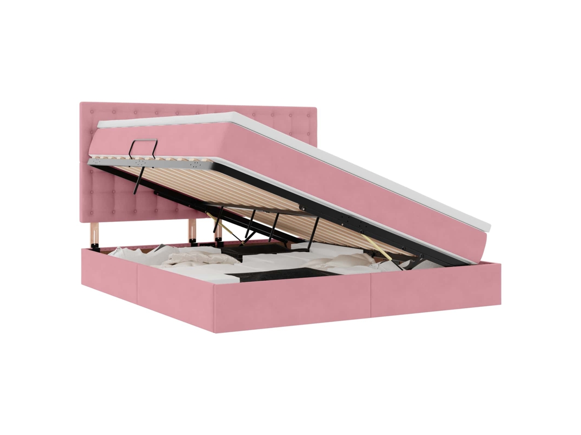 Syfax™ Cama Con Almacenamiento Y Colchón Rosa 180 X 200 Cm Terciopelo
