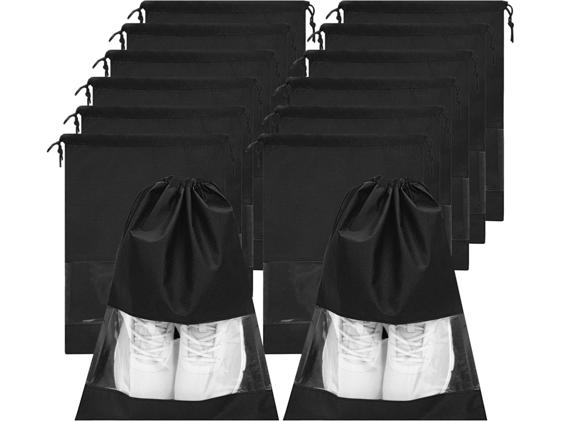 12 pzs bolsas para zapatos de viaje organizadores con gran asa para zapatos, protección contra el polvo, para hombres y mujeres, negro LAOPIPFU