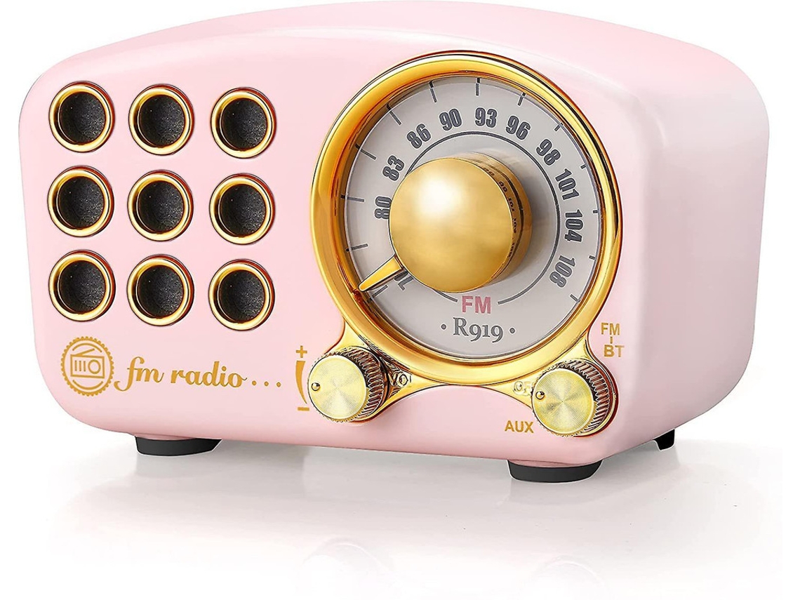 Altavoz Bluetooth retro, radio FM clásica de estilo antiguo, refuerzo de graves, conexión Bluetooth 4.3, color rosa Yizhood