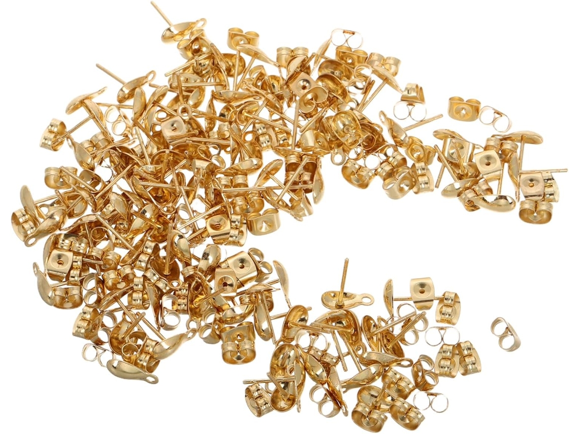 100 Piezas De Pendientes De Aro De Acero Inoxidable Para Mujer, Chapados En Oro, Cierres Ligeros.