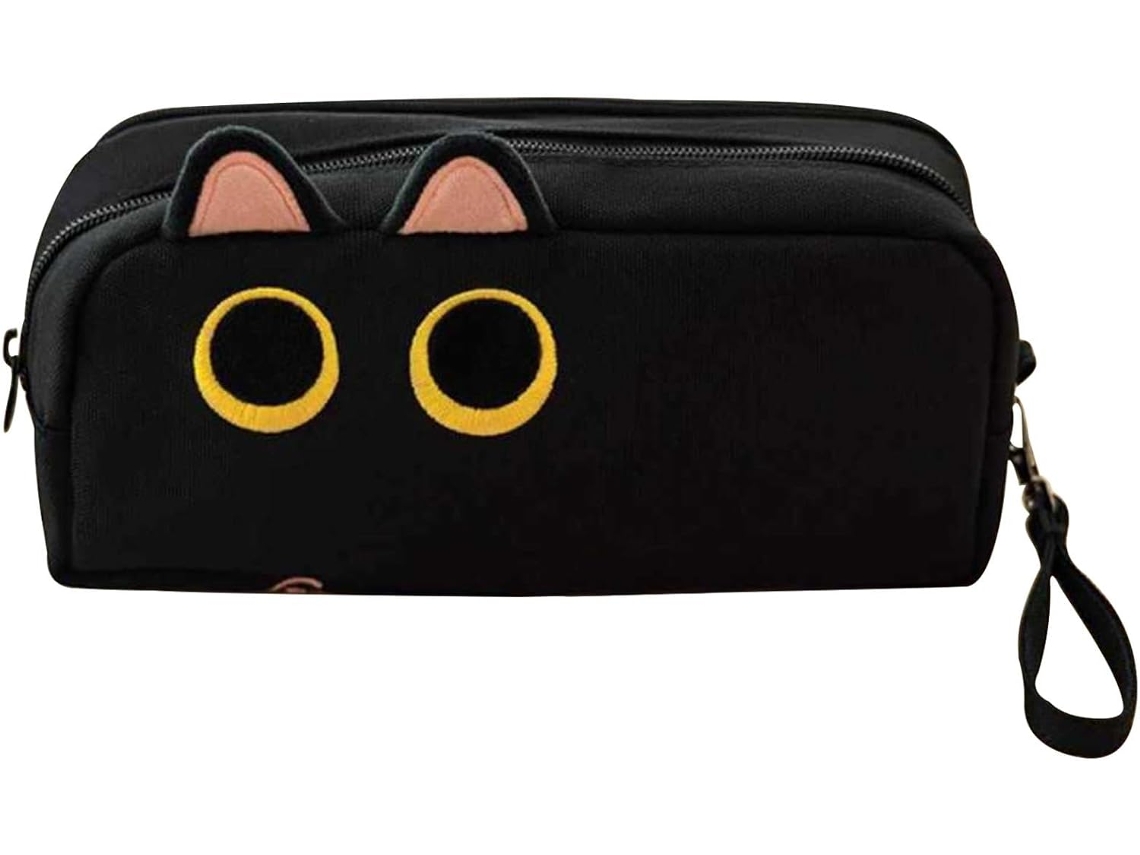 Estojo Em Formato De Gato| De Veludo Cotelê Para Material Escolar| Caixa Portátil Guardar Lápis Com Zíper,