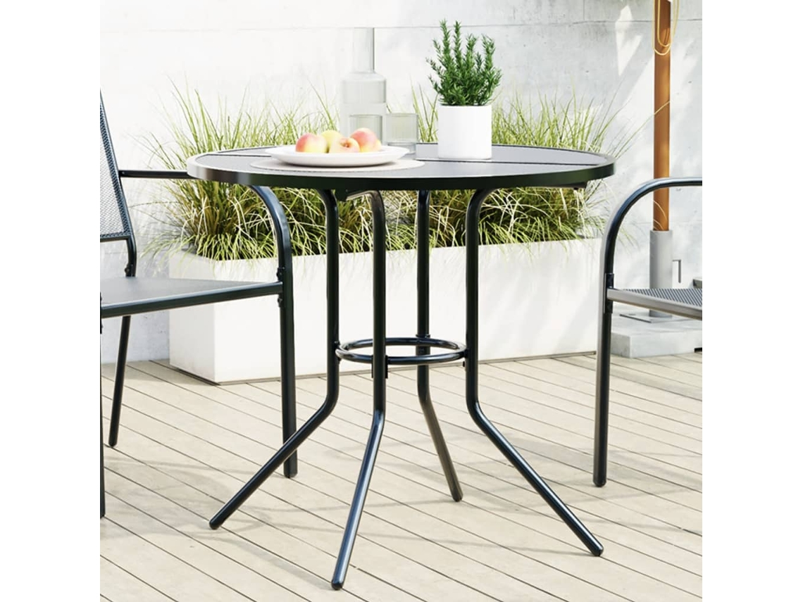 Mesa De Patio Redonda De Acero Gris Antracita Ø80x72,5 Cm