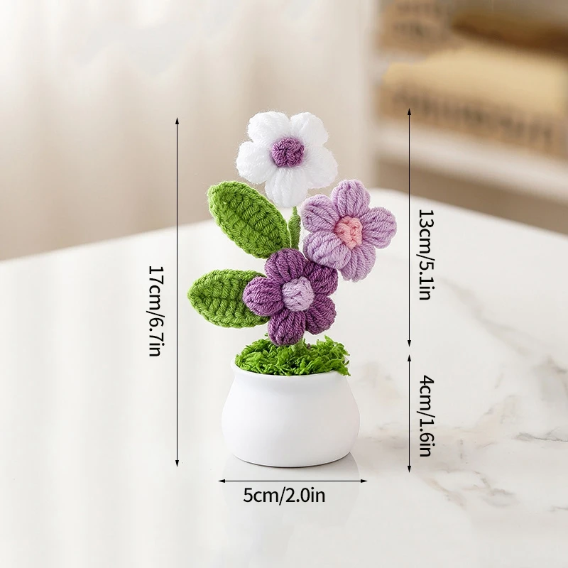 Adorno De Escritorio Con Planta Artificial Tejida A Crochet, Regalo De Graduación