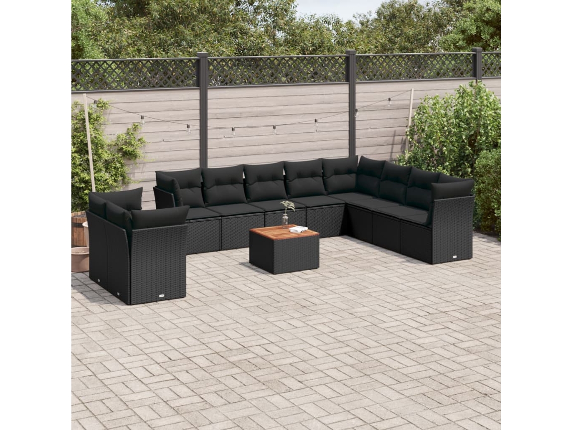 Conjunto de sofá de jardín de 11 piezas con cojines de mimbre sintético negro de DKD Home Decor