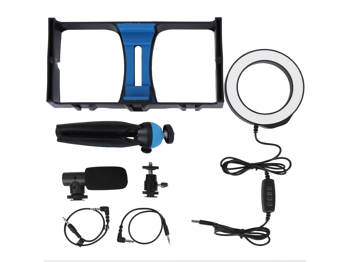 Jaula Para Móvil Para Fotografía Y Video, Kit De Grabación Con Micrófono Y Lámpara De Relleno