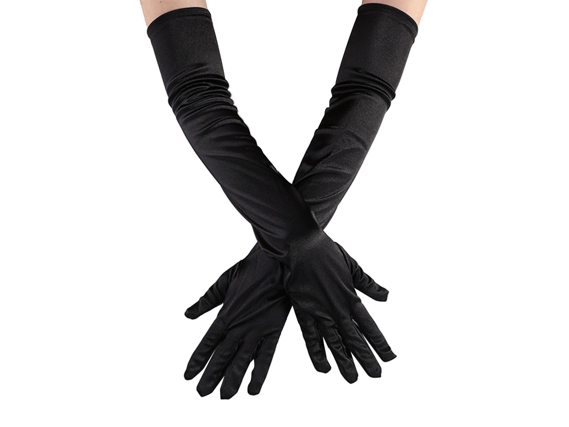Guantes largos de satén elástico Rebe para mujer, ideales para disfraces, Halloween, festivales y ópera. Color negro.