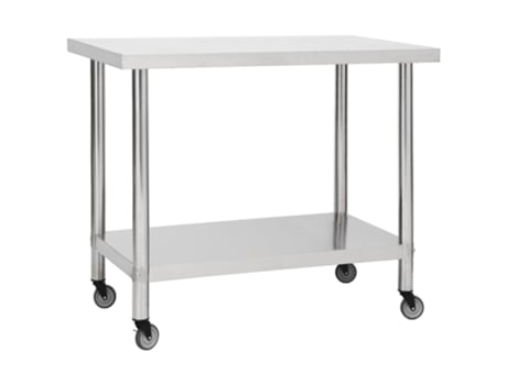 vidaXL Mesa de trabajo para cocina con ruedas acero inox 80x60x85 cm