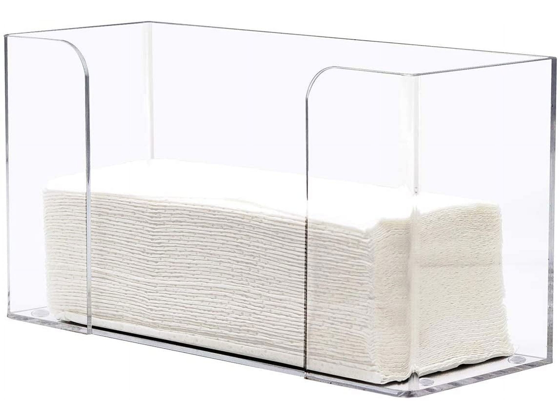 Dispensador versátil de toallas de papel acrílico, diseño transparente y compacto para cocinas comerciales, restaurantes, clubes, oficinas y salas de reuniones.
