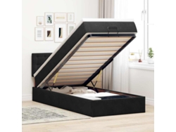 Estructura De Cama Otomana Colchón Terciopelo Negro 100x200cm