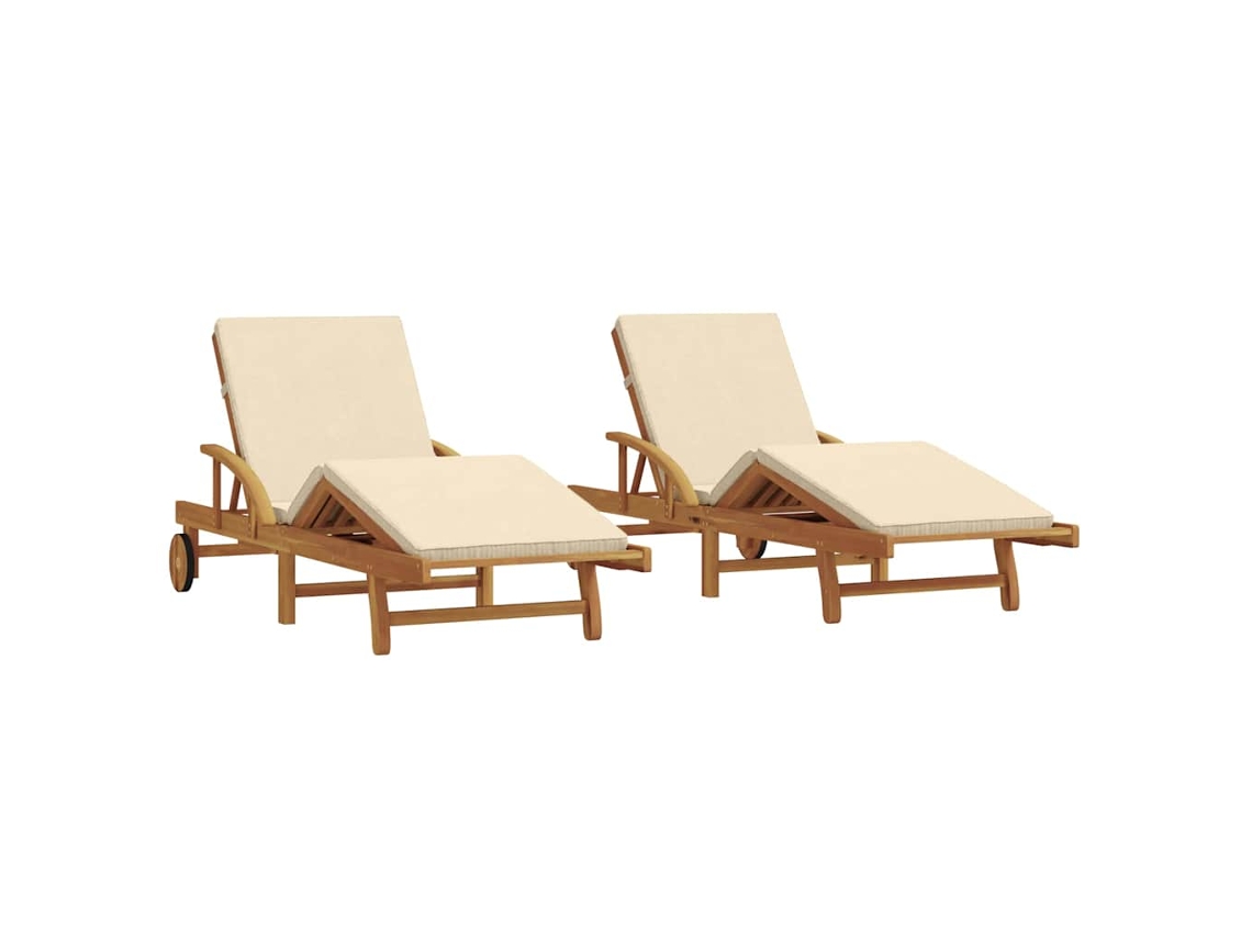 Juego de 2 tumbonas Vidaxl en madera maciza de acacia beige