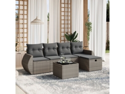 Conjunto de sofá de jardín de 6 piezas con cojines de mimbre gris, Dkd Home Decor