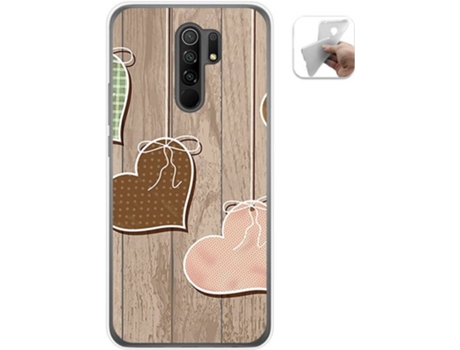 Carcasa Xiaomi Redmi 9 TUMUNDOSMARTPHONE Corazones Madera Multicolor