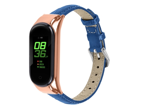 Correa de piel auténtica grano de bambú diseño de hebilla para Xiaomi Mi Band 7 - azul