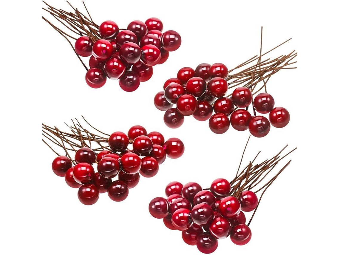Frutos De Acebo Artificiales, 100 Unidades Mini De 65 Mm Con Cuerda Para Decoración Navideña (rojo Vino)