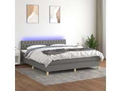Cama Box Spring Con Colchón Y Led Tela Gris Oscuro 160x200 Cm