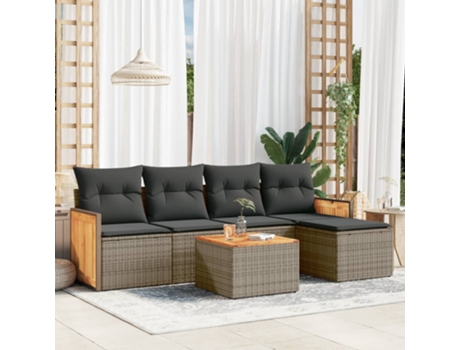 Conjunto 6 de muebles de jardín VIDAXL y cojines ratán sintético gris