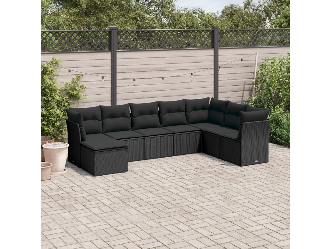 Conjunto de sofá de jardín de 8 piezas con cojines en mimbre sintético negro de DKD Home Decor