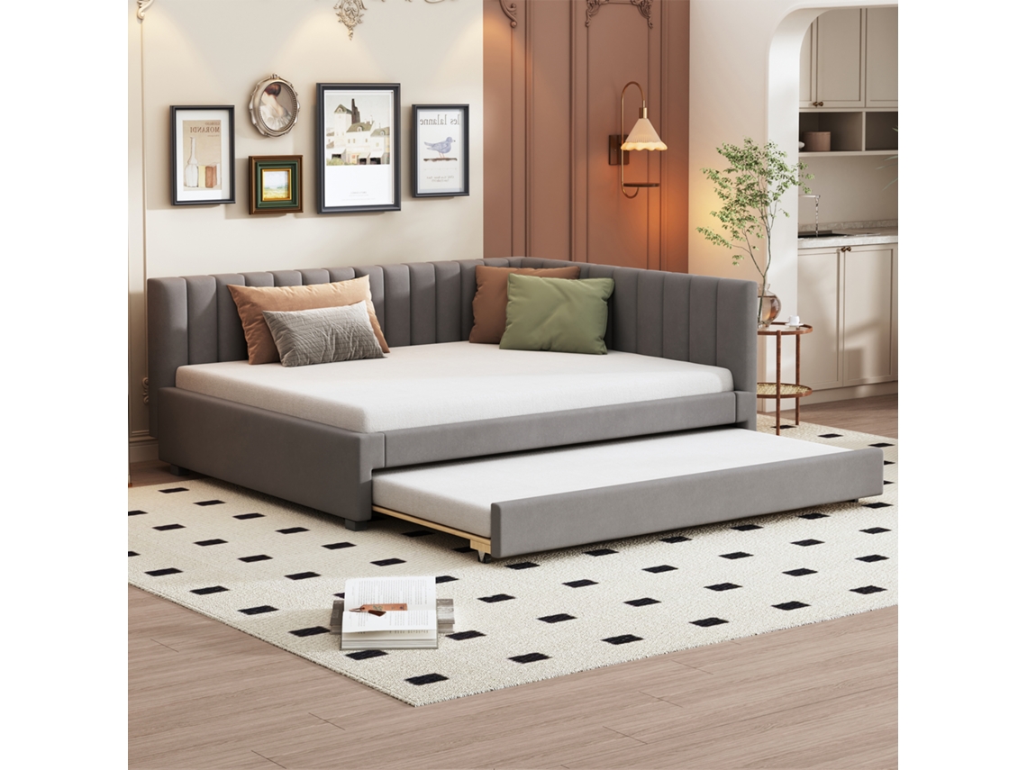 Sofá Cama Tapizado 140x200 Cm - Con Cama Extra 90x190 Cm - Tejido De Terciopelo - Gris