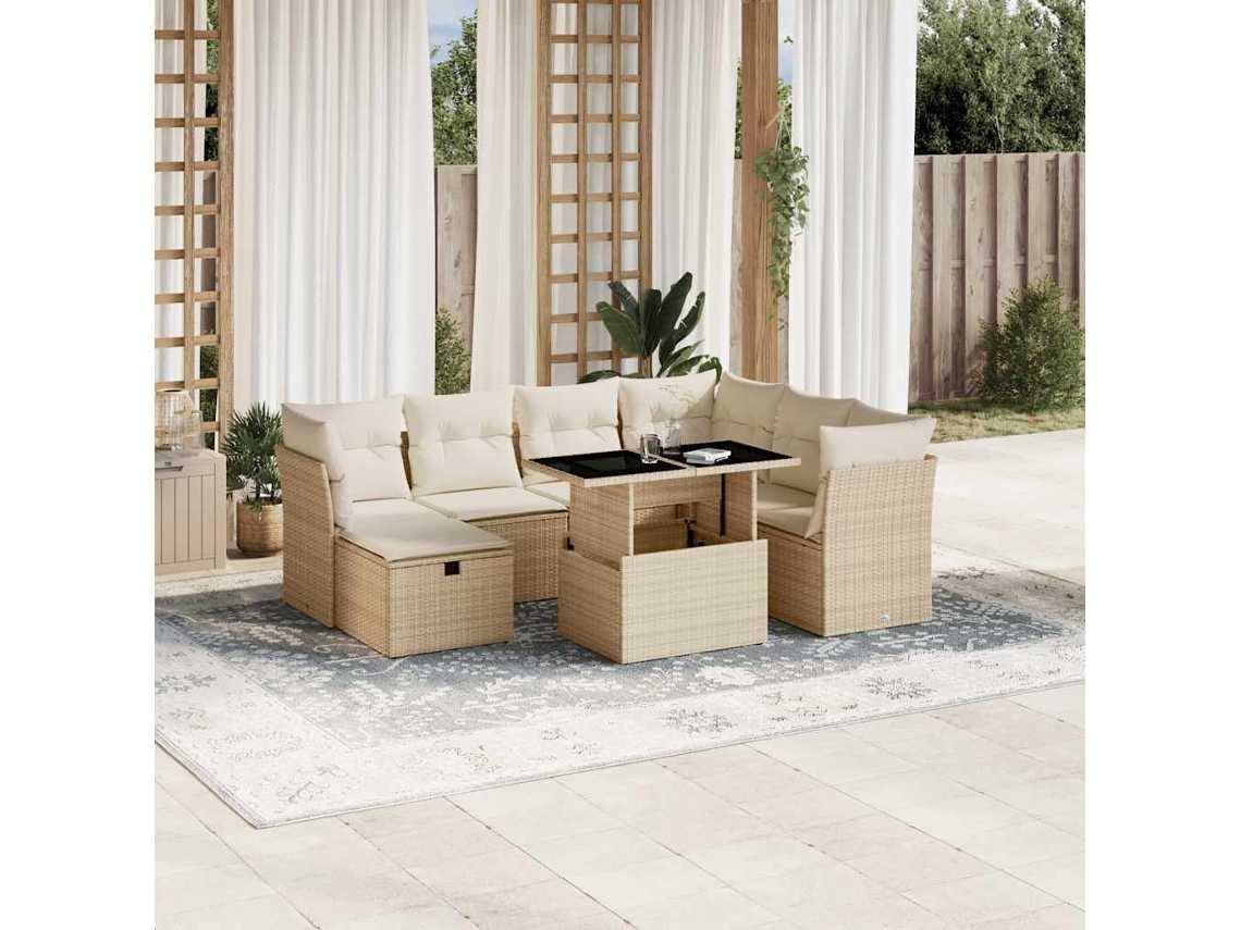 Conjunto de 8 sofás de jardín con cojines de mimbre beige Dkd Home Decor